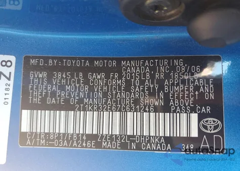 2007 Toyota Matrix Xr z USA, uszkodzony, nr VIN 2T1KR32E67C631246